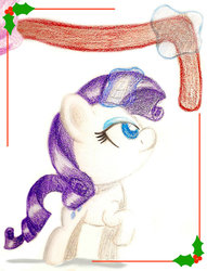 Size: 600x787 | Tagged: safe, artist:flutterluv, rarity, g4, chibi, christmas, female, holly, magic, solo, traditional art