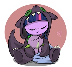 Size: 1661x1536 | Tagged: safe, artist:melodenesa, spike, twilight sparkle, dragon, pony, unicorn, g4, baby, baby dragon, baby spike, blanket, brother and sister, button, button eyes, clothes, costume, cute, dragon costume, dreamworks, duo, duo male and female, eyes closed, female, filly, filly twilight sparkle, how to train your dragon, hug, male, mama twilight, sibling love, siblings, spikabetes, spikelove, toothless the dragon, twiabetes, unicorn twilight, weapons-grade cute, younger