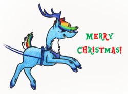 Size: 1096x807 | Tagged: safe, artist:linkinshirepony, rainbow dash, deer, reindeer, g4, female, reindeer dash, reindeerified, solo, species swap