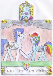 Size: 2792x3975 | Tagged: safe, artist:chatsium, rainbow dash, soarin', g4, crying, female, heartbreak, injured, male, rejection, ship:soarindash, shipping, straight, truth