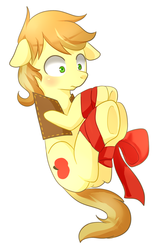 Size: 772x1200 | Tagged: safe, artist:sion, braeburn, g4, male, ribbon, solo, wide eyes