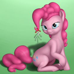 Size: 3273x3301 | Tagged: safe, artist:zippysqrl, pinkie pie, g4, bedroom eyes, female, looking at you, mistletoe, solo