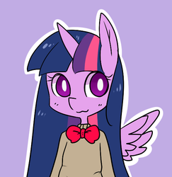 Size: 538x554 | Tagged: safe, artist:pegacornss, twilight sparkle, anthro, g4, bowtie, cute, female, purple background, simple background, solo, twiabetes, twilight sparkle (alicorn)