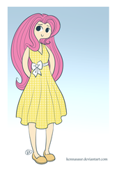 Size: 738x1100 | Tagged: safe, artist:kennasaur, fluttershy, human, g4, clothes, dress, female, humanized, light skin, solo