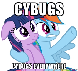 Size: 500x455 | Tagged: safe, rainbow dash, twilight sparkle, g4, cybug, exploitable meme, hero's duty, meme, memegenerator, wreck-it ralph, x x everywhere