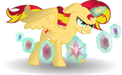 Size: 4877x3000 | Tagged: dead source, safe, artist:theshadowstone, sunset shimmer, alicorn, pony, g4, alicornified, element of generosity, element of honesty, element of kindness, element of laughter, element of loyalty, element of magic, elements of harmony, female, high res, magic, race swap, shimmercorn, simple background, solo, transparent background, vector