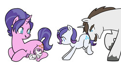 Size: 3700x2000 | Tagged: safe, artist:kianamai, cookie crumbles, hondo flanks, rarity, sweetie belle, pony, g4, baby, baby belle, baby pony, butt touch, cute, description in comments, eyes closed, female, filly, filly rarity, foal, kianamai is trying to murder us, newborn, open mouth, prone, pushing, raised hoof, raised leg, rarity's parents, rump push, ship:cookieflanks, sleeping, smiling, teenager, underhoof, wide eyes, younger