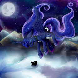 Size: 3300x3300 | Tagged: safe, artist:quili, princess luna, g4, female, flying, moon, solo