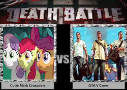 Size: 900x643 | Tagged: safe, apple bloom, scootaloo, sweetie belle, g4, cutie mark crusaders, death battle, franklin clinton, grand theft auto, gta v, meme, michael de santa, michael townley, this will end in tears, this will end in tears and/or death, trevor philips