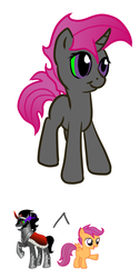 Size: 494x982 | Tagged: safe, artist:desert-sage, king sombra, scootaloo, oc, pegasus, pony, unicorn, g4, crack shipping, female, filly, male, offspring, parent:king sombra, parent:scootaloo, parents:sombraloo, stallion, wat