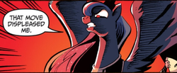 Size: 782x323 | Tagged: safe, artist:andypriceart, idw, princess luna, tiberius, alicorn, opossum, pony, g4, spoiler:comic, spoiler:comicm10, angry, crown, glare, jewelry, reaction image, red eyes, regalia, spread wings