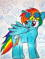 Size: 517x683 | Tagged: safe, artist:moonstonewind, rainbow dash, g4, crayon drawing, female, goggles, solo, traditional art