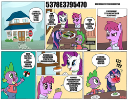 Size: 1157x913 | Tagged: safe, artist:vjmorales, edit, berry punch, berryshine, rarity, spike, twilight sparkle, g4, comic, failcode, meme, scott pilgrim vs the world