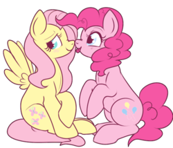 Size: 550x471 | Tagged: safe, artist:lulubell, fluttershy, pinkie pie, g4, blushing, boop, female, lesbian, noseboop, ship:flutterpie, shipping, simple background, tongue out, transparent background