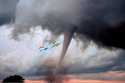 Size: 640x424 | Tagged: safe, rainbow dash, g4, flying, irl, photo, ponies in real life, solo, tornado