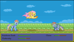 Size: 513x294 | Tagged: safe, artist:tails200, fluttershy, rainbow dash, g4, crossover, pixel art, tales of phantasia, tales of series, video game