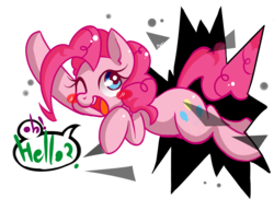 Size: 1100x800 | Tagged: dead source, safe, artist:renokim, pinkie pie, earth pony, pony, g4, breaking the fourth wall, female, fourth wall, mare, simple background, solo, transparent background