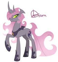 Size: 650x692 | Tagged: dead source, safe, artist:jiayi, oc, oc only, bicorn, original species, pony, antagonist, female, horn, mare, oc villain, raised hoof, simple background, solo, white background