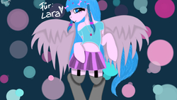 Size: 1920x1080 | Tagged: safe, artist:mrs-ponylicious, oc, oc only, pony, semi-anthro, bipedal, clothes, decora, garter belt, garters, heart, looking at you, miniskirt, shirt, skirt, solo, spread wings, stockings, sweet
