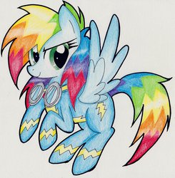 Size: 1024x1044 | Tagged: safe, artist:rainbowflamecharge47, oc, oc only, oc:rainbow splatter, offspring, parent:rainbow dash, parent:soarin', parents:soarindash, solo, traditional art