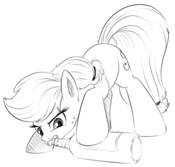 Size: 807x770 | Tagged: safe, artist:xioade, applejack, g4, alcohol, bottle, champagne, drawfag, female, monochrome, mouth hold, sketch, solo, wine