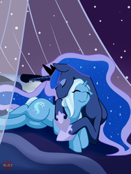 Size: 600x800 | Tagged: safe, artist:norang94, princess luna, trixie, g4, female, hug, lesbian, luxie, shipping