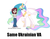 Size: 705x551 | Tagged: safe, princess celestia, alicorn, human, pony, g4, clothes, dan vs, elise (dan vs), exploitable meme, female, mare, meme, same voice actor, simple background, ukrainian, white background