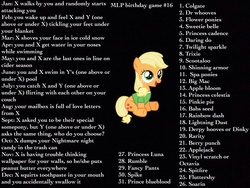 Size: 1024x768 | Tagged: safe, apple bloom, applejack, fluttershy, pinkie pie, princess cadance, princess celestia, princess luna, rainbow dash, rarity, scootaloo, shining armor, spike, sweetie belle, twilight sparkle, g4, birthday game, cutie mark crusaders, exploitable meme, filly, mane six, meme, text