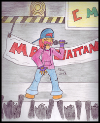 Size: 625x770 | Tagged: safe, artist:rdk, babs seed, anthro, g4, concert, fanart, freestyle, manehattan, traditional art