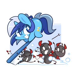 Size: 880x860 | Tagged: safe, artist:php56, minuette, demon, pony, unicorn, g4, chibi, toothbrush