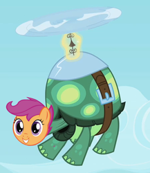 Size: 450x519 | Tagged: safe, edit, scootaloo, tank, g4, flying, helicopter, magic helicopter, pet, rainbow dash's pet