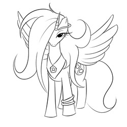 Size: 600x600 | Tagged: safe, artist:kloudmutt, oc, oc only, alicorn, pony, alicorn oc, bracelet, monochrome, necklace, solo