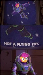 Size: 411x720 | Tagged: safe, scootaloo, g4, buzz lightyear, crossing the line twice, disney, male, pixar, scootaloo can't fly, toy story, we are going to hell