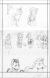 Size: 1320x2040 | Tagged: safe, artist:pony-berserker, al, flank thrasher, gaffer, gizmo, g4, al calavicci, clothes, comic, crossdressing, dress, sam beckett, sketch