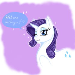 Size: 1000x1000 | Tagged: safe, artist:longinius, rarity, g4, dialogue, female, heart, solo, speech bubble, tumblr, wink