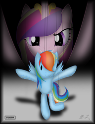 Size: 3051x3971 | Tagged: safe, artist:iflysna94, princess cadance, rainbow dash, alicorn, pegasus, pony, g4, dance puppets dance, duo, marionette, puppet, smiling, smirk, smug