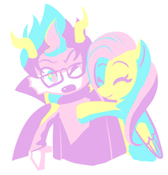 Size: 250x259 | Tagged: safe, artist:thayora, fluttershy, pegasus, pony, g4, crossover, duo, eridan ampora, eyes closed, female, glasses, homestuck, hug, mare, one eye closed, simple background, troll (homestuck), white background