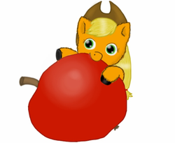 Size: 771x632 | Tagged: safe, artist:waggytail, applejack, fluffy pony, g4, apple, female, fluffyjack, simple background, solo