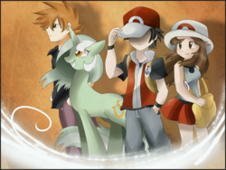 Size: 3680x2763 | Tagged: safe, artist:pridark, lyra heartstrings, human, pony, unicorn, g4, bag, blue (pokemon), crossover, fanfic, gary oak, green (pokemon), grin, hat, pokémon, red (pokémon), smiling