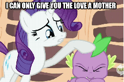 Size: 612x405 | Tagged: safe, edit, edited screencap, screencap, rarity, spike, dragon quest, g4, animated, anti-shipping, hub logo, i can only give you the love of a mother, image macro