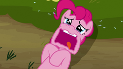 Size: 1920x1080 | Tagged: safe, screencap, pinkie pie, earth pony, pony, g4, too many pinkie pies, crying, faic, female, mare, on back, solo