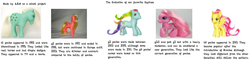 Size: 2036x480 | Tagged: safe, fluttershy, minty (g1), pinkie pie, rainbow dash, rainbow dash (g3), earth pony, pegasus, pony, g1, g2, g3, g3.5, g4, brushable, chart, comparison, evolution, female, generation, irl, photo, text, toy