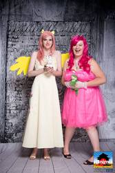 Size: 1365x2047 | Tagged: safe, fluttershy, pinkie pie, human, g4, cosplay, irl, irl human, photo