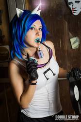 Size: 683x1024 | Tagged: safe, artist:amandafinley, dj pon-3, vinyl scratch, human, g4, clothes, cosplay, gloves, headphones, irl, irl human, photo, solo, sunglasses