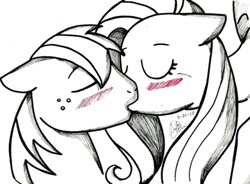 Size: 3134x2304 | Tagged: safe, artist:noretreat--nosurrender, big macintosh, fluttershy, earth pony, pony, g4, blushing, duo, kiss on the lips, kissing, male, ship:fluttermac, shipping, stallion, straight, traditional art