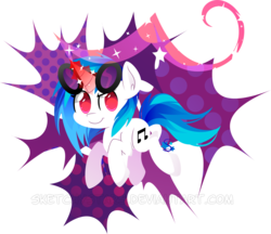 Size: 5099x4412 | Tagged: safe, artist:mochi--pon, dj pon-3, vinyl scratch, pony, unicorn, g4, abstract background, absurd resolution, cutie mark, female, glowing horn, hooves, horn, magic, mare, simple background, smiling, solo, sunglasses, transparent background, vector