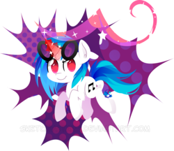 Size: 5099x4412 | Tagged: safe, artist:mochi--pon, dj pon-3, vinyl scratch, pony, unicorn, g4, abstract background, absurd resolution, cutie mark, female, glowing horn, hooves, horn, magic, mare, simple background, smiling, solo, sunglasses, transparent background, vector, vinyl's glasses