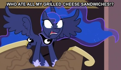 Size: 868x502 | Tagged: safe, edit, edited screencap, screencap, princess luna, g4, princess twilight sparkle (episode), angry, angry luna, cropped, faic, female, glorious grilled cheese, image macro, solo