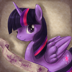 Size: 500x500 | Tagged: safe, artist:kasoke, twilight sparkle, alicorn, pony, g4, female, looking at you, mare, pixiv, ribbon, shadow, smiling, solo, twilight sparkle (alicorn)