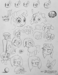 Size: 787x1024 | Tagged: safe, artist:melancholy, apple bloom, babs seed, rarity, sweetie belle, espurr, g4, :o, angry, drool, eyes closed, floppy ears, freckles, frown, hat, insanity, lip bite, open mouth, pouting, scared, sketch dump, smug, swearing, tongue out, unamused, wide eyes